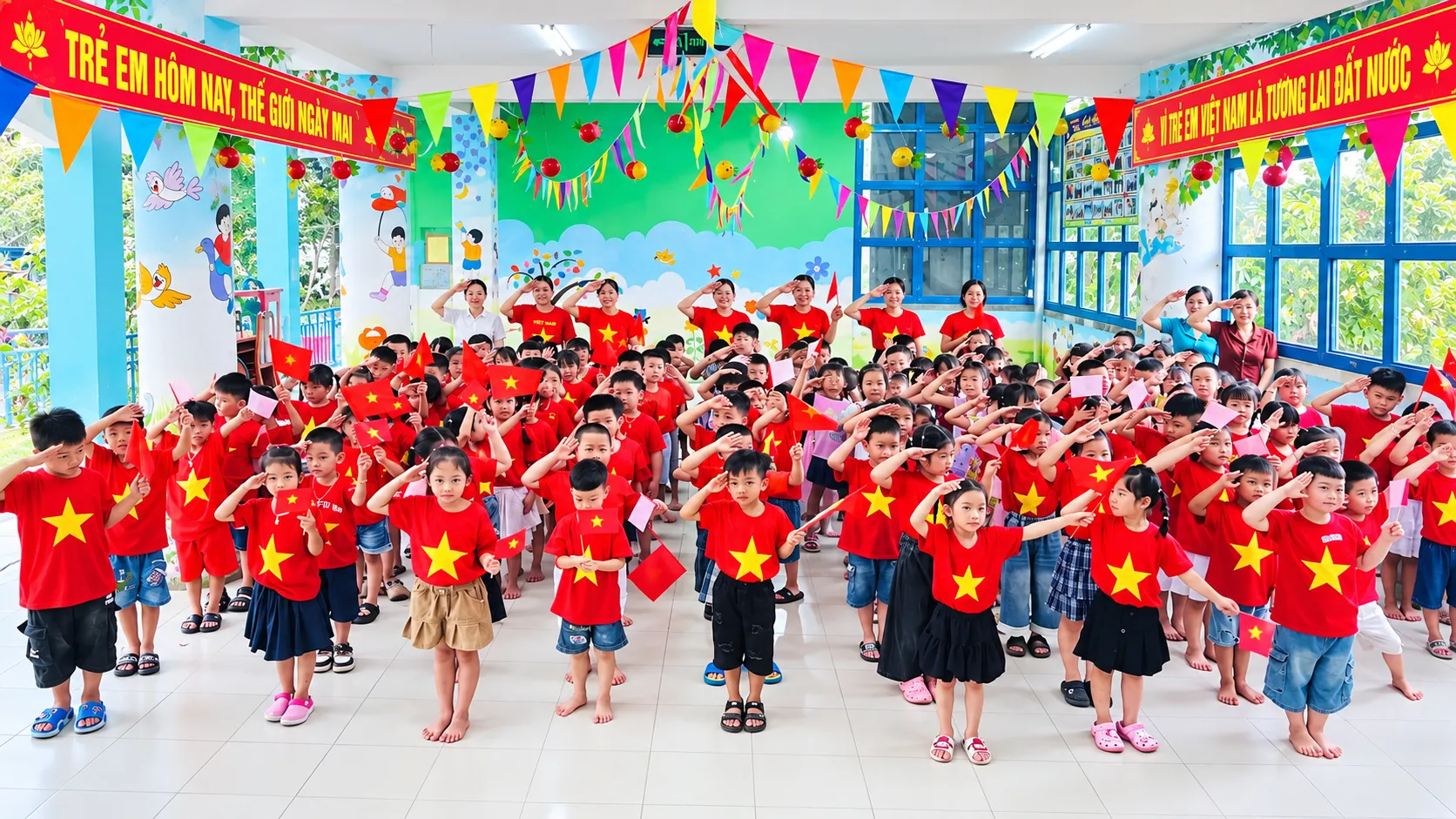 Các bé tham gia hoạt động tập thể tại trường